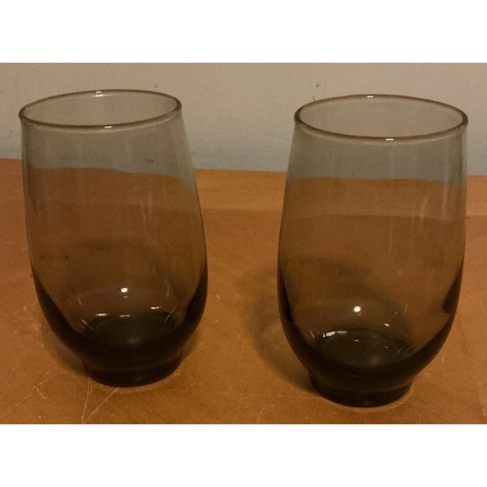 Vintage 1970s Set of‎ 2 Libbey Tempo Smoke Highball Drinking Glasses 14-16 oz